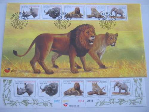RSA - 1996 ADDT VALUES TO DEFIN ISSUE, BIG FIVE - FDC # 6.31 plus CONTROL STRIP OF 5 (MNH)