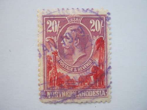 NORTHERN RHODESIA - 1925-29 DEFIN ISSUE KGV - TOP VALUE 20/- RED/PURPLE- SINGLE - FISCALLY USED
