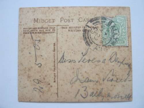 GB KEVII - 1905 MISS MARIE STUDHOLME USED MIDGET POSTCARD WITH CLEAR CANCELLATION