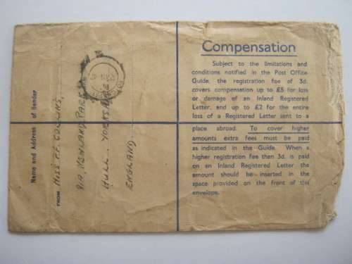 GB KGVI - 1947 PRIVATE REGISTERED COVER FROM HULL TO POTCHEFSTROOM - INCLUDES 2s6d GREEN PAIR