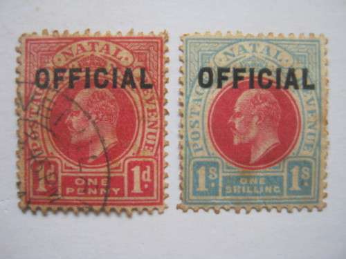 NATAL - 1904 OFFICIALS - 1d CARMINE and 1/- CARMINE/PALE BLUE - SINGLES