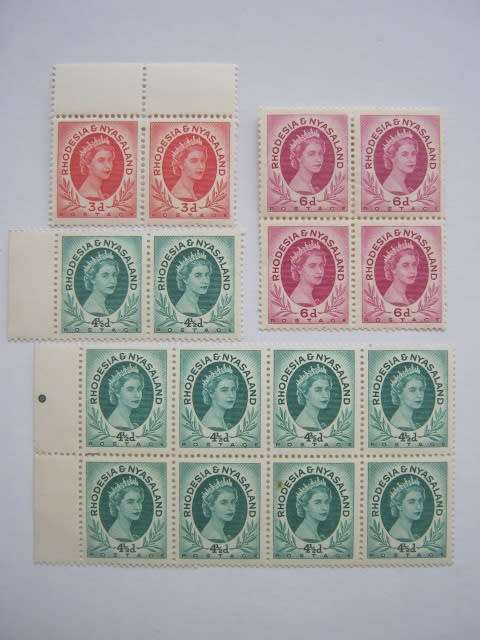 RHODESIA and NYASALAND - 1954-56 DEFIN ISSUE - SELECTION OF BLOCKS/PAIRS - MNH