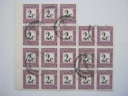 RSA - 1961 Postage Dues - 2c Black and Violet - Block of 18 - Used