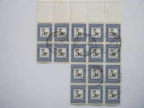 RSA - 1962-69 POSTAGE DUES - 5c BLACK AND DARK BLUE - BLOCK OF 16 - USED
