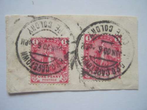 COGH - 1900 - TWO 1d CARMINE ON PIECE WITH CLEAR CANCELLATION