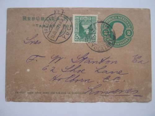 MEXICO - 1913 POSTAL HISTORY - USED POSTCARD WITH ADDITIONAL STAMP