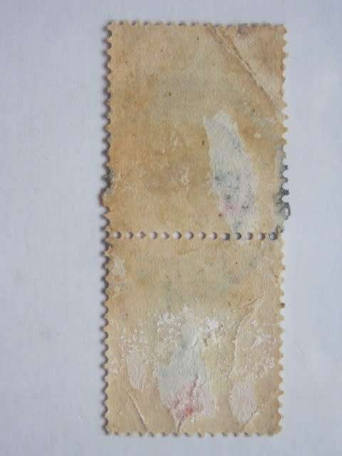 UNION - 1933-48 DEFIN ISSUE `HYPHENATED` - 6d GREEN/ORANGE - VERTICAL PAIR (TWO SIZES) - USED