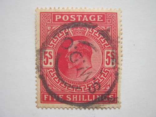 GB KEVII -  1902-13 DEFIN ISSUE - 5/- RED - SINGLE - FISCALLY USED