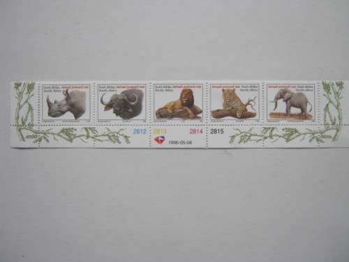 RSA - 1996 BIG FIVE. ADDT VALUES TO 6th DEFIN ISSUE - CONTROL STRIP OF 5 - MNH