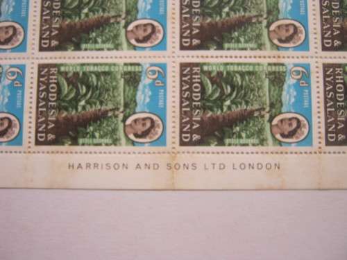 RHODESIA/NYASALAND - 1963 WORLD TOBACCO CONGRESS - 6d IMPRINT BLOCK OF 15 - UNUSED