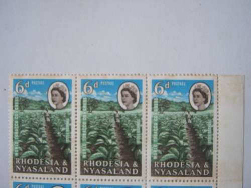 RHODESIA/NYASALAND - 1963 WORLD TOBACCO CONGRESS - 6d IMPRINT BLOCK OF 15 - UNUSED