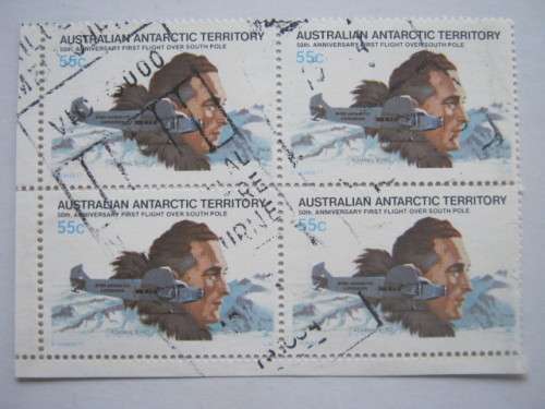 AUSTRALIAN ANTARCTIC TERR. - 1979 50th ANNIV OF 1st FLIGHT OVER SOUTH POLE - 55c BLOCK OF 4 - USED