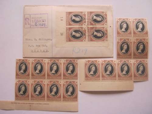 BECHUANALAND - 1953 QEII CORONATION - PRIVATE COVER plus TWO BLOCKS OF 8 (UNUSED)