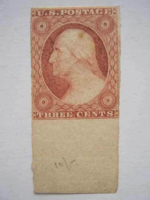 USA - 1851 DEFIN ISSUE WASHINGTON (IMPERFORATE) - 3c BROWN - SINGLE - UNUSED