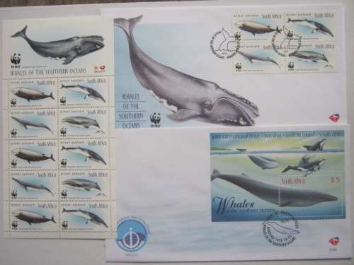 RSA - 1998 WHALES OF THE SOUTHERN OCEANS - FDC # 6.88 and 6.89 plus SHEETLET OF 10 (MNH)