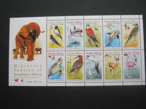 **SALE** RSA - 1999 MIGRATORY SPECIES OF SOUTHERN AFRICA - SHEETLET OF 10 - MNH