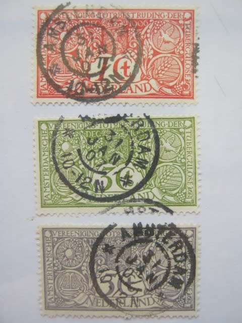 NETHERLANDS - 1906 SOCIETY FOR THE PREVENTION OF TB - FULL SET OF SINGLES WITH SUPERB POSTMARKS