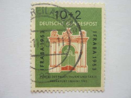 GERMANY - 1953 INT PHILATELIC EXHIB - 10pf+2pf BROWN, BLACK and GREEN - SINGLE - FINE USED