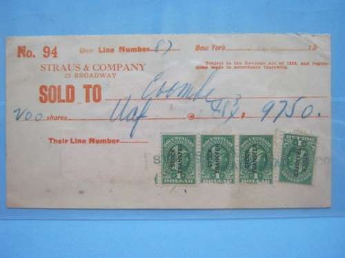 THEMATICS - USA - SELECTION OF WALL STREET STOCK TRANSFER RECEIPTS WITH STAMPS