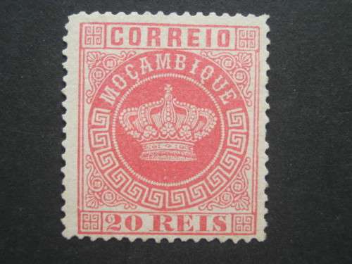 MOZAMBIQUE - 1876 DEFIN ISSUE `CROWN KEY TYPE INSCRIBED MOCAMBIQUE` - 20r RED SINGLE - UNUSED