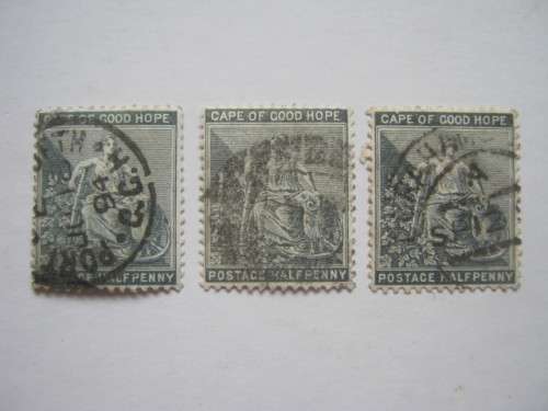 **R1 START** COGH - 1884-90 DEFIN ISSUE `Wmk CABLED ANCHOR` - 1/2d BLACK - 3 x SINGLES - USED