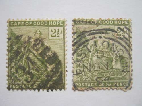 **R1 START** COGH - 1892 2and1/2d GREEN - 2 x SINGLES - USED