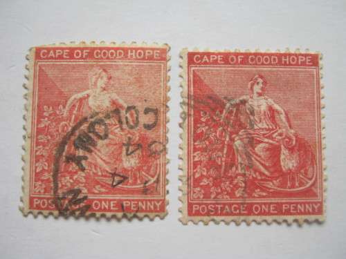 COGH - 1882-83 DEFIN ISSUE (Wmk CROWN OVER CA) - 1d ROSE RED - 2 x SINGLES (SHADES) - USED