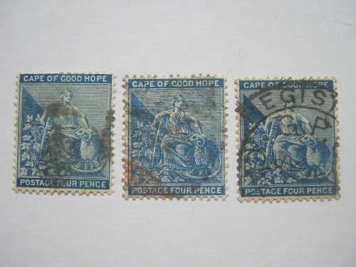 **R1 START** COGH - 1884-90 DEFIN ISSUE `Wmk CABLED ANCHOR` - 4d BLUE - 3 x SINGLES - USED