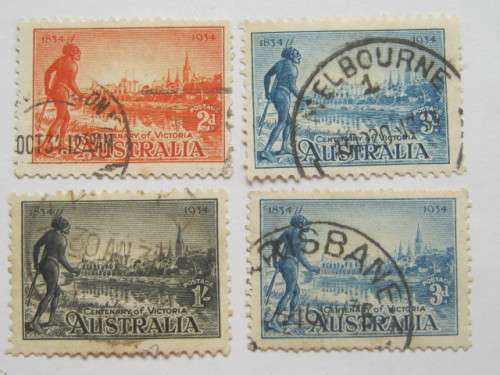 AUSTRALIA - 1934 CENTENARY OF VICTORIA - FULL SET OF SINGLES (plus VARIATION) - USED
