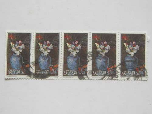 **R1 START** RSA - 1980 PIETER WENNING - 5c SWEET PEAS - STRIP OF 5 - POSTALLY USED