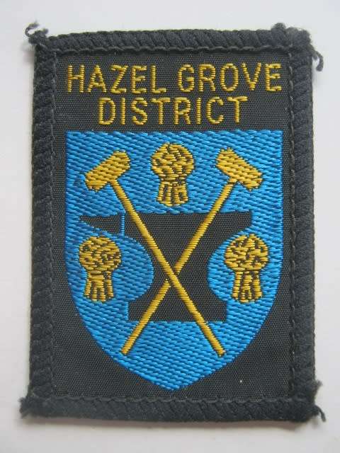 BRITISH BOY SCOUT BADGE - HAZEL GROVE DISTRICT BADGE (CLOTH) - MINT CONDITION