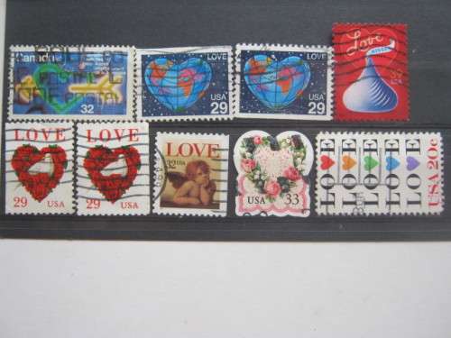 THEMATICS - LOVE - SELECTION OF 9 SINGLES - BID PER STAMP