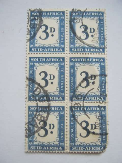 UNION - 1950-58 POSTAGE DUES - 3d BLUE - BLOCK OF 6 - USED