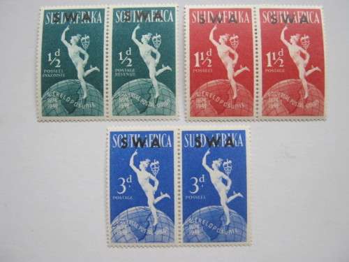 SWA - 1949 75th Anniv of U.P.U. - Full Set of Pairs - 3d with Listed Flaw - Unused