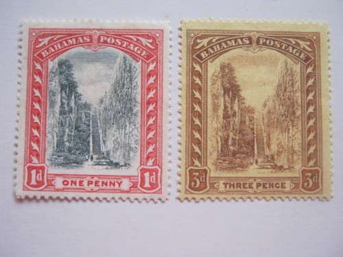 Bahamas - 1901 and 1917 Defin "Queen's Staircase" - 1d and 3d - Singles - Unused