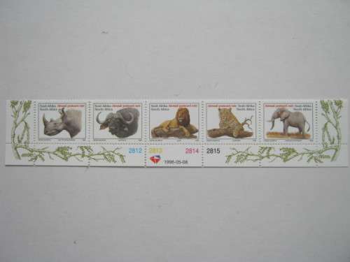 RSA - 1996 ADDT VALUES TO 6th DEFIN ISSUE `BIG FIVE` - CONTROL STRIP OF 5 - MNH