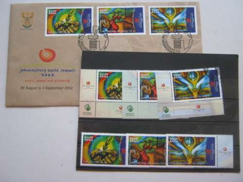 RSA - 2002 WORLD SUMMIT - FDC # 7.44 plus TWO FULL SETS OF SINGLES - MNH/CTO