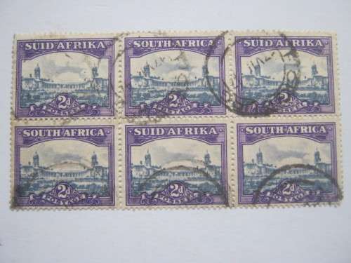 UNION - 1947-54 DEFIN ISSUE - 2d BLUE/PURPLE - BLOCK OF 6 - USED