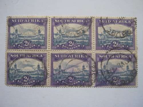 UNION - 1947-54 DEFIN ISSUE - 2d BLUE/PURPLE - BLOCK OF 6 - USED