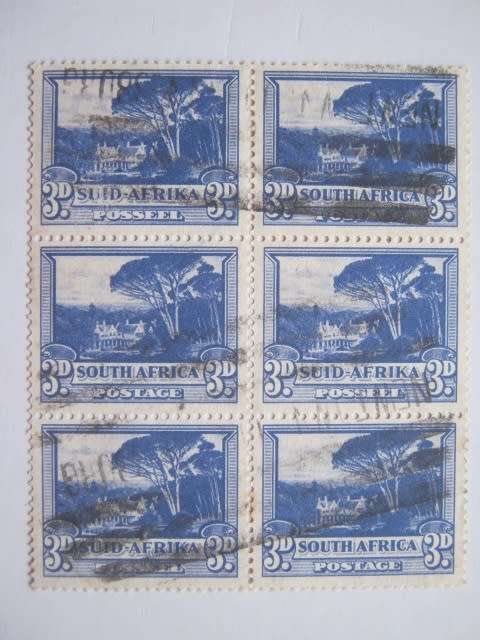 UNION - 1947-54 DEFIN ISSUE `HYPHENATED/SCREENED` - 3d BLUE - BLOCK OF 6 - USED