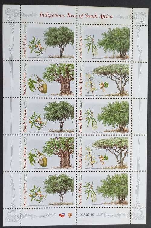 RSA - 1998 INDIGENOUS TREES - FULL SHEETLET OF 10 - MNH
