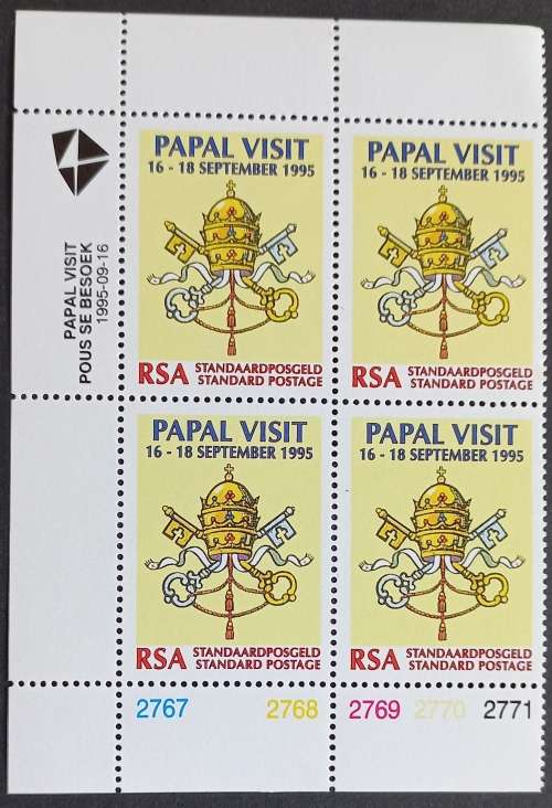 RSA - 1995 PAPAL VISIT - CONTROL BLOCK OF 4 - MNH