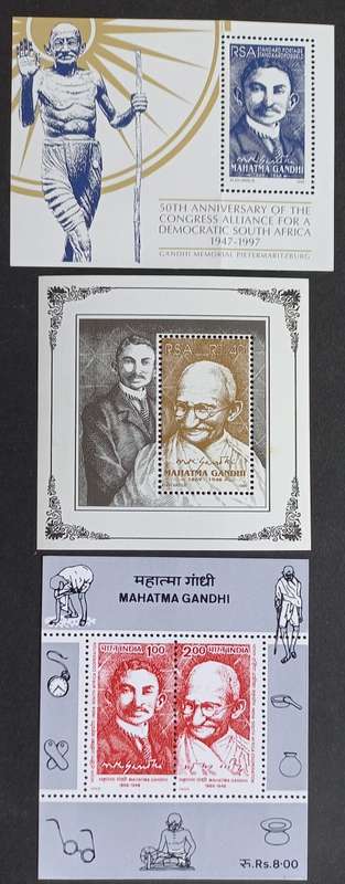 RSA/INDIA - 1995/1997 MAHATMA GANDHI - THREE MINIATURE SHEETS - MNH