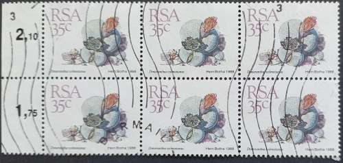 **R1 START** RSA - 1988 5th DEFIN ISSUE - 35c MARGINAL BLOCK OF 6 - POSTALLY USED