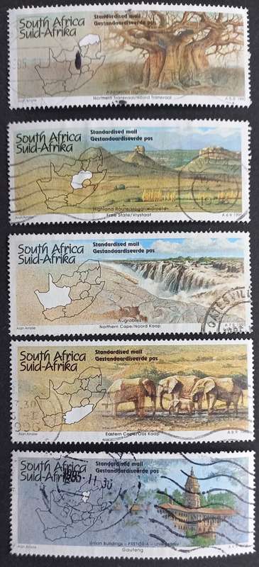 RSA - 1995 (JUNE) TOURISM IN SOUTH AFRICA - SET OF 5 SINGLES - POSTALLY USED