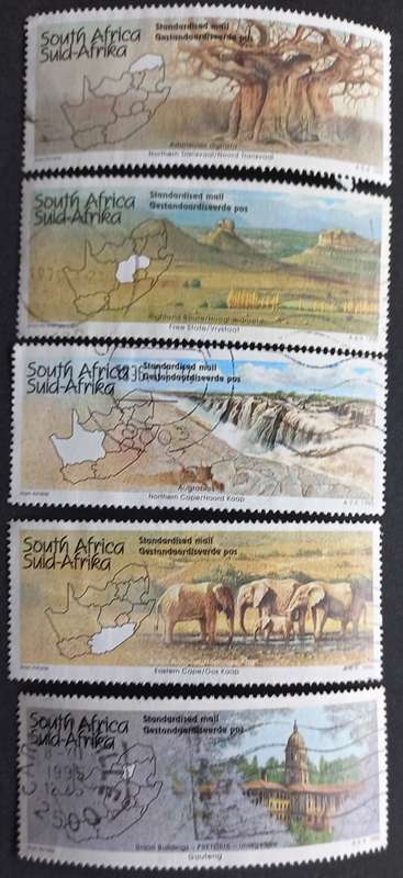 RSA - 1995 (JUNE) TOURISM IN SOUTH AFRICA - SET OF 5 SINGLES - POSTALLY USED