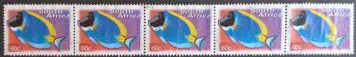 RSA - 2000 7th DEFIN ISSUE - 60c POWDER-BLUE SURGEONFISH - HORIZONTAL STRIP OF 5 - POSTALLY USED