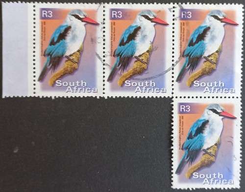 RSA - 2000 7th DEFIN ISSUE - R3 WOODLAND KINGFISHER - `L` SHAPED BLOCK OF 4 - POSTALLY USED