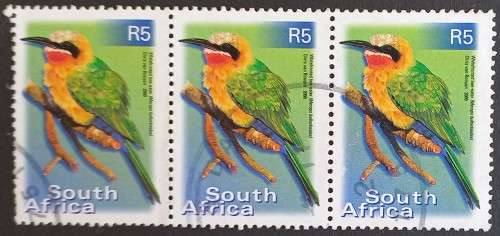 RSA - 2000 7th DEFIN ISSUE - R5 WHITE-FRONTED BEE-EATER - HORIZONTAL STRIP OF 3 - POSTALLY USED