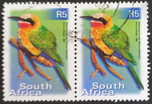 RSA - 2000 7th DEFIN ISSUE - R5 WHITE-FRONTED BEE-EATER - HORIZONTAL PAIR - POSTALLY USED